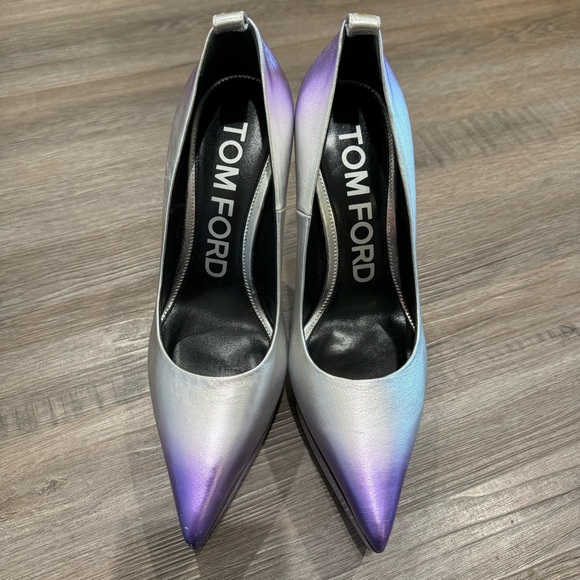 Tom Ford Metallic Leather Platform Purple Silver Ombré Heel Pumps - Picture 1 of 16